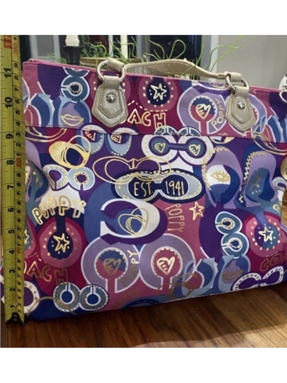 Coach Multicolor Graphic Print Tote - Purple & Pink Accents